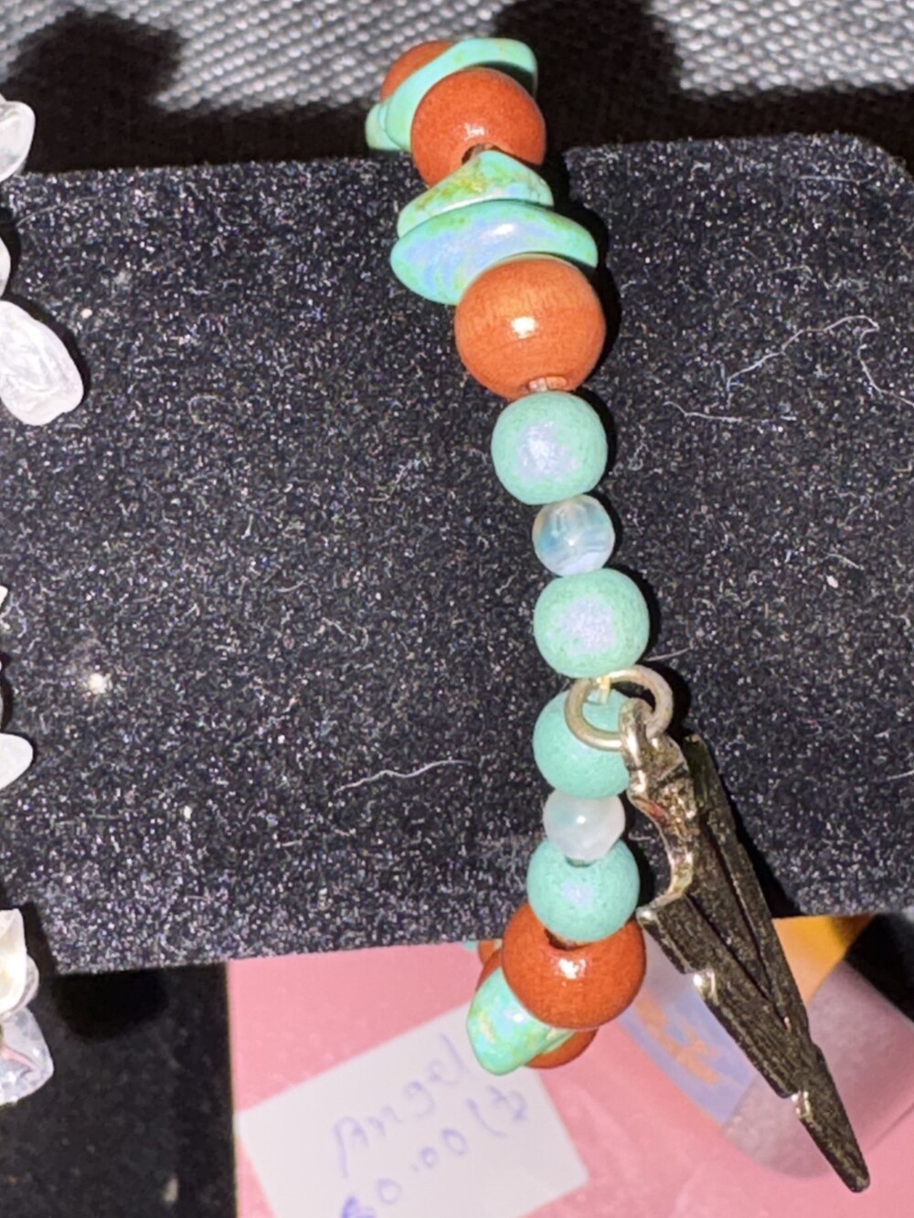 Beaded Bracelet Turquoise Rust Orange with Arrowhead Charm